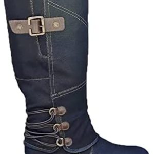 2022 Fashion Women’s Vintage Leather Zipper High Snow Waterproof Boots for Winter,Women’s Non Slip Flat Wool Lining Knight Boots