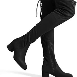 DREAM PAIRS Girls’s Over The Knee Thigh Excessive Chunky Heel Boots Lengthy Stretch Attractive Fall Boots