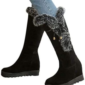 Gibobby Winter Boots for Women Waterproof Snow,Mid Calf Wedge Boots Retro Knee Middle Tube Booties Low Heel Closed Toe Shoes