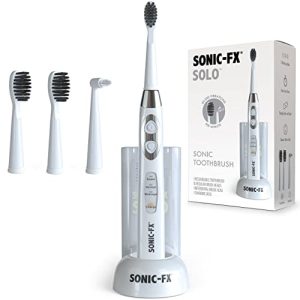Sonic-FX Solo Sonic 3 Brushing Modes Toothbrush with Good Timer, Rechargeable Charging Dock | Electrical Sonic-FX 1 Interdental and a pair of Tooth Brush Heads Toothbrush Contains Substitute of Heads, White