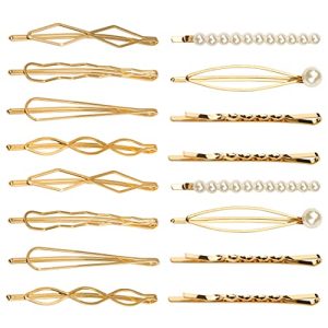 16 Items Geometric Metallic Hair Pins，Pearls Hair Clips Elegant Hair Barrettes Bridal Gold Metallic Bobby Pins Dainty Embellished Bobby Pins ​for Girl and Women