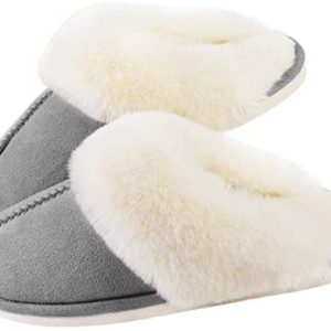Womens Slippers Cozy Comfy Faux Fur Slip-on Women House Shoes Memory Foam Suede Fluffy Comfort Plush Breathable Anti-Slip Indoor & Outdoor Winter Warm