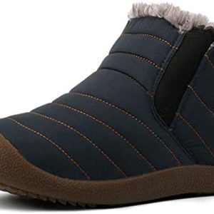 DADAWEN Men Women Slip On Waterproof Outdoor Anti-Slip Fur Lined Ankle Snow Boots