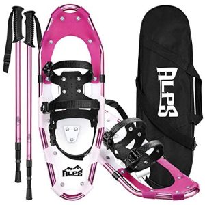 ALPS 14/17/19/21/25/27/30 Inch Snowshoes for Girls Males Youth with Pair Antishock Snowshoes Poles, Free Carrying Tote Bag