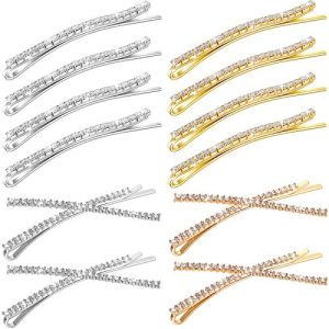 12 Items Rhinestone Bobby Pins Ornamental Fancy Crystal Hair Clips Shiny Steel X Formed Barrettes Bling Diamond Marriage ceremony Bridal Bathe Hair Equipment for Ladies Girls Women (Gold, Silver)