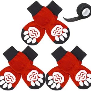 EXPAWLORER Anti-Slip Canine Socks – Adjustable Pet Paw Safety with 1 Fastener, Comfy Canine Socks for Small Canine, Traction Management Small Canine Socks, Indoor Paw Protectors for Canine, 3 Pairs