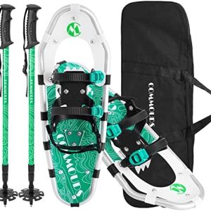 COMMOUDS Light-weight Snow Footwear for Males Ladies Youth Boys Women, Absolutely Adjustable Bindings, 21/25/30 Inches Aluminum Alloy Terrain Snowshoes with Trekking Poles and Carrying Bag