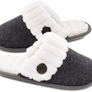 HomeTop Women’s Cute Comfy Fuzzy Knitted Memory Foam Slip On House Slippers Indoor