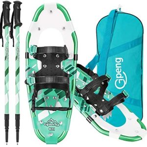 Gpeng 3-in-1 Xtreme Light-weight Terrain Snowshoes for Males Ladies Youth Children, Mild Weight Aluminum Alloy Terrain Snow Footwear with Trekking Poles and Carrying Tote Bag, 14″/21″/ 25″/27″/ 30″