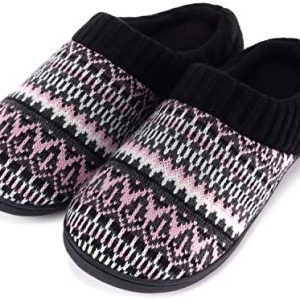 PENNYSUE Women’s House Slippers Comfort Sweater Knit Memory Foam Slippers Anti-Slip Sole